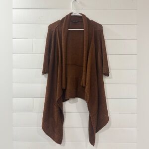 Eileen Fisher Brown Alpaca Silk Open Front Drape Cardigan Sweater Size S